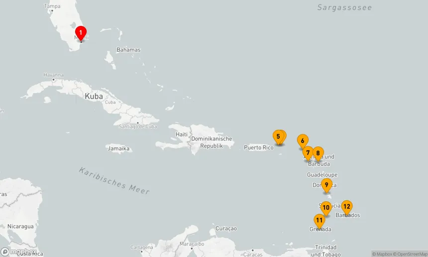 Route 11 Nächte - ÖSTLICHE KARIBIK: ST.KITTS, ANTIGUA & MARTINIQUE