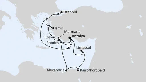 Route Östliches Mittelmeer mit Istanbul & Ägypten