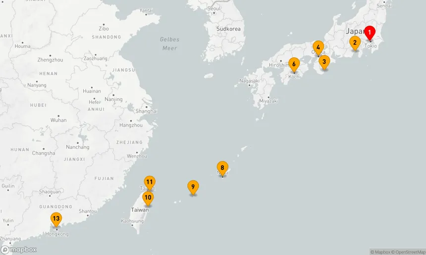 Route 12 Nächte - OSAKA,  OKINAWA & TAIWAN ERKUNDEN