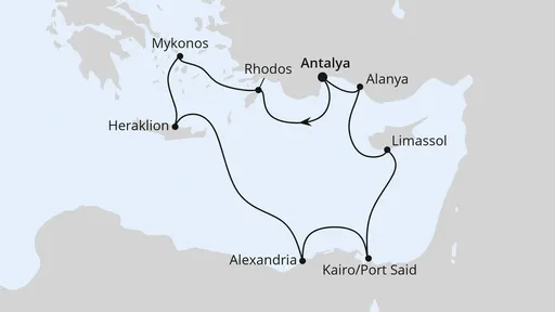 Route Osterreise Östliches Mittelmeer mit Ägypten