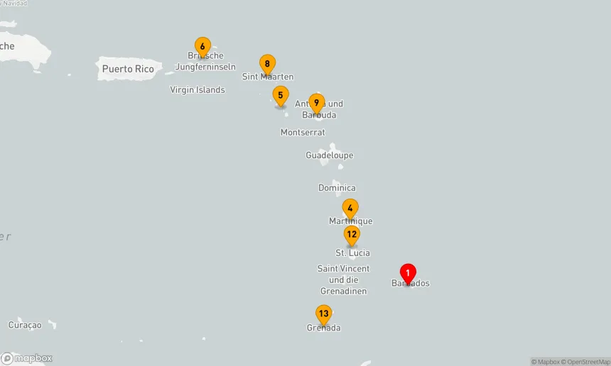 Route 14 Nächte - OSTKARIBISCHE INSELN FLUG-KREUZFAHRT