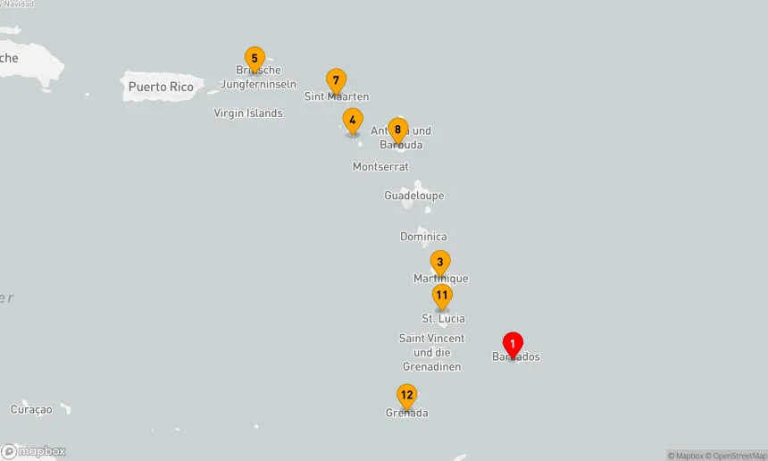 Route 14 Nächte - OSTKARIBISCHE INSELN FLUG-KREUZFAHRT