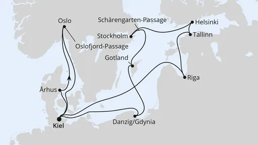 Route Ostsee-Reise mit Biathlon-Weltcup in Oslo ab Kiel