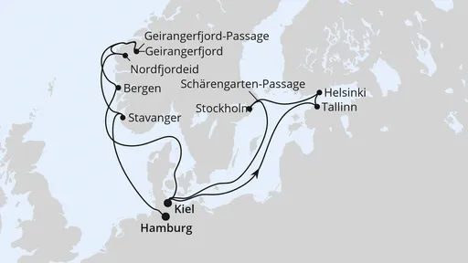Route Ostsee & Norwegen von Kiel nach Hamburg