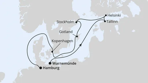 Route Ostsee von Warnemünde nach Hamburg