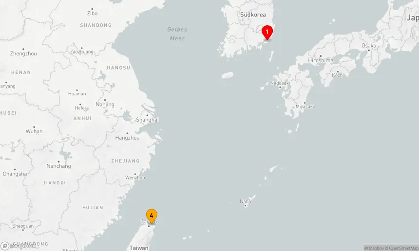 Route 3 Nächte - Ozean-Kreuzfahrt: Busan - Keelung