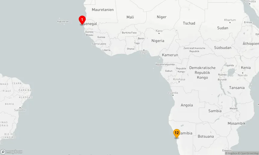 Route 11 Nächte - Ozean-Kreuzfahrt: Dakar - Walvis Bay