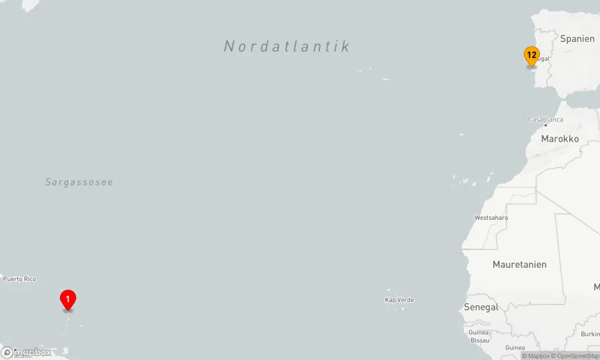 Route 12 Nächte - Ozean-Kreuzfahrt: Fort-de-France - Lissabon