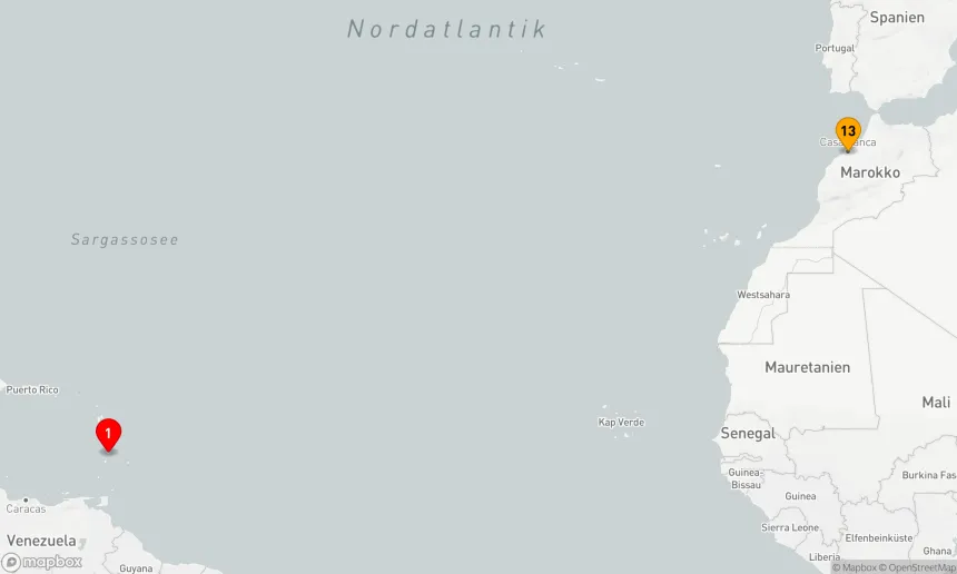 Route 12 Nächte - Ozean-Kreuzfahrt: Vieux Fort - Casablanca