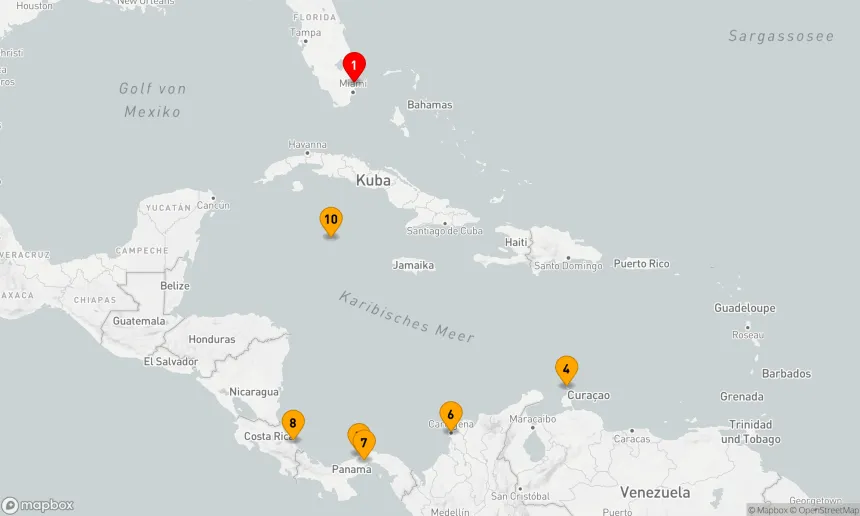Route 12 Nächte - Panamakanal mit Costa Rica & Karibik Urlaub