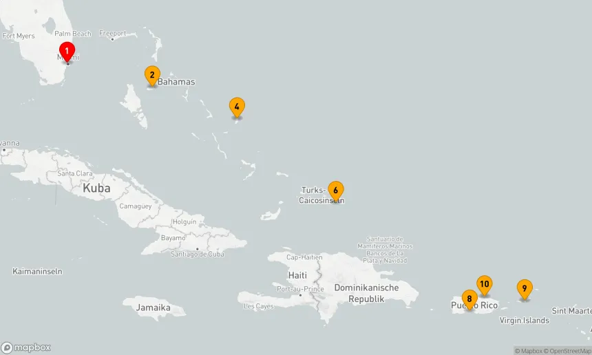 Route 9 Nächte - Paradiesische Strände von den Bahamas bis zu den U.S. Virgin Islands