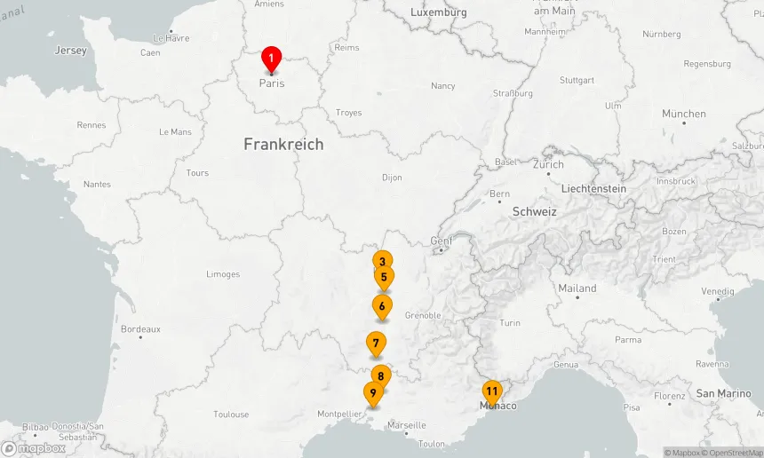 Route 12 Nächte - Paris - Nizza & Sensationen aus Lyon und der Provence