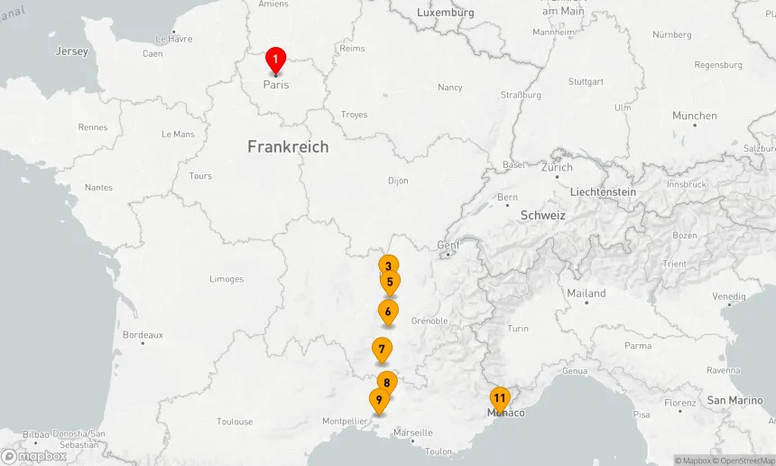 Route 12 Nächte - Paris - Nizza & Sensationen aus Lyon und der Provence