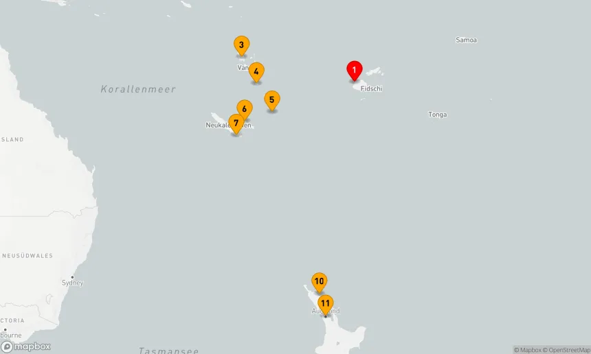 Route 11 Nächte - Pazifische Inselträume von Fidschi nach Neuseeland