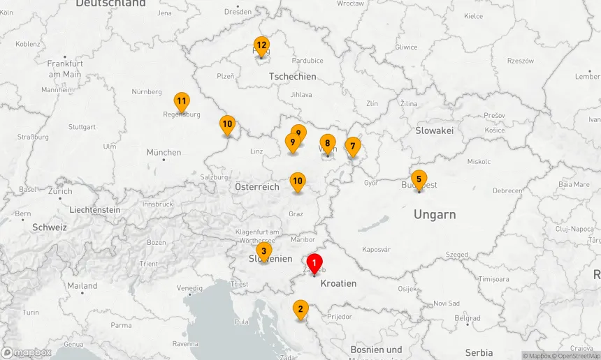 Route 14 Nächte - Perlen der Donau mit Prag, Ljubljana und Zagreb