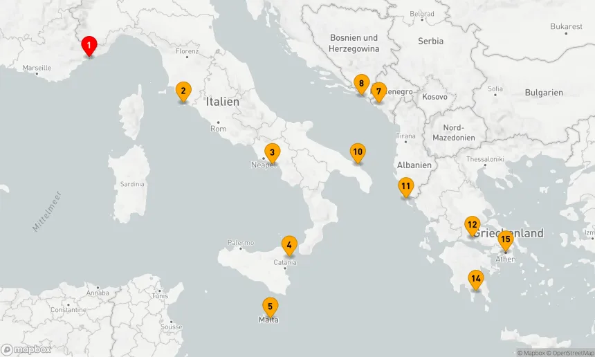 Route 14 Nächte - POMPEJI, SIZILIEN, MONTENEGRO & GRIECHENLAND ERKUNDEN