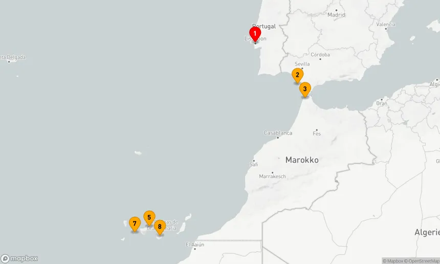 Route 7 Nächte - PORTUGAL, MAROKKO & SPANIEN KREUZFAHRT: LISSABON, TANGIER & TENERIFFA