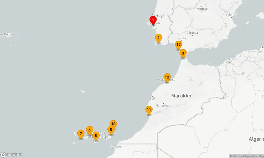 Route 15 Nächte - PORTUGAL, MAROKKO & SPANIEN KOMBINIERTE KREUZFAHRT: LISSABON, CASABLANCA & CADIZ