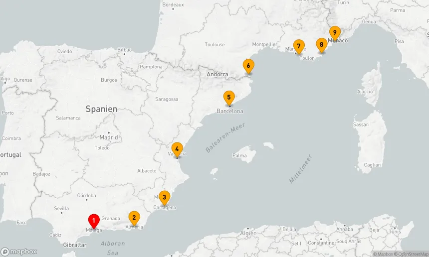 Route 8 Nächte - Reflexionen über das Mittelmeer: Spanien bis Frankreich