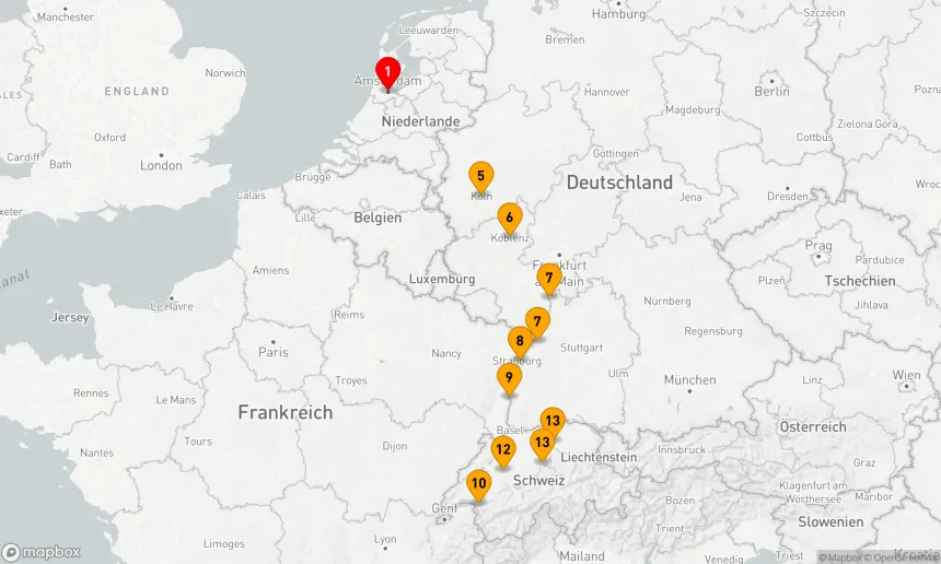 Route 13 Nächte - Rhein Highlights mit Amsterdam & Schweiz