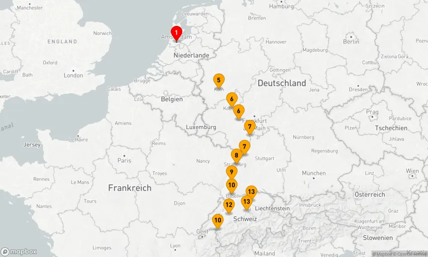Route 13 Nächte - Rhein Highlights mit Amsterdam & Schweiz
