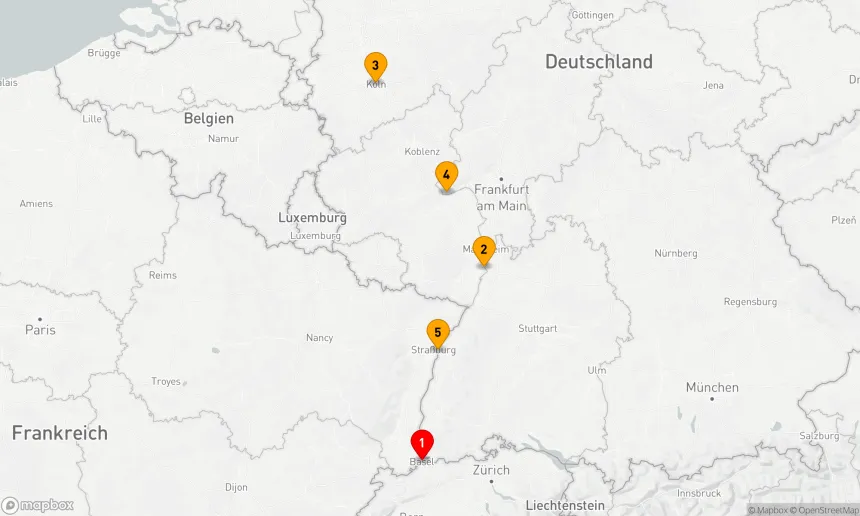 Route 5 Nächte - Rhein-Metropolen-Tour
