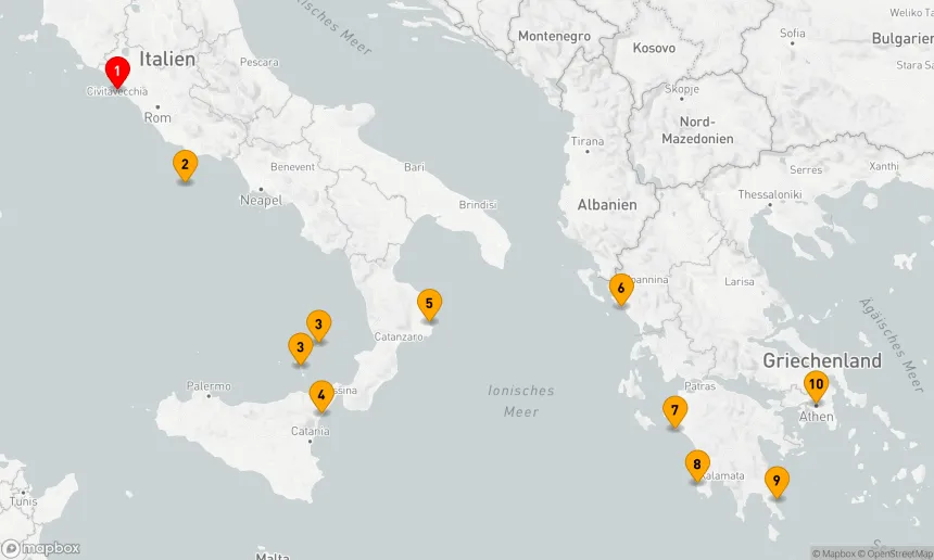 Route 9 Nächte - Rom nach Athen