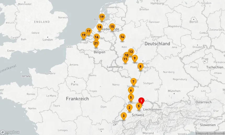 Route 21 Nächte - Romantischer Rhein & Mosel mit der Schweiz und dem bezaubernden Belgien