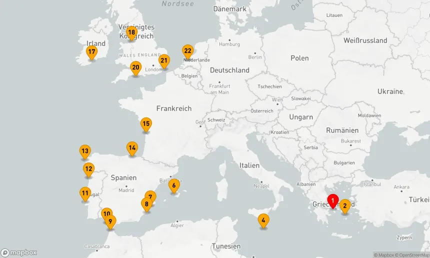Route 21 Nächte - RUND UM DIE IBERISCHE HALBINSEL: GRIECHENLAND, MALTA & ENGLAND
