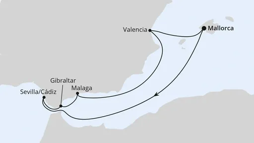 Route Silvesterreise im Mittelmeer ab Mallorca