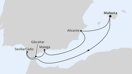 Route Silvesterreise im Mittelmeer ab Mallorca