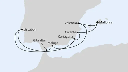 Route Silvesterreise im Mittelmeer ab Mallorca