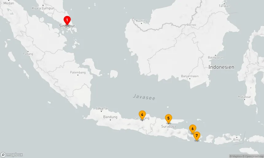 Route 6 Nächte - SINGAPUR & INDONESIEN KREUZFAHRT: SINGAPUR,  SEMARANG & BENOA