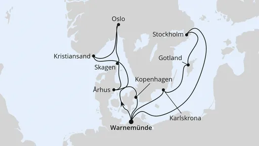 Route Skandinavien-Rundreise ab Warnemünde