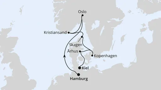 Route Skandinavische Highlights von Hamburg nach Kiel