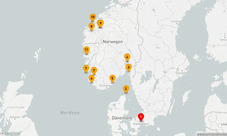 Route 10 Nächte - Skandinavische Städte und norwegische Fjorde