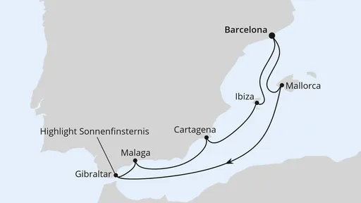 Route Sonnenfinsternis im Mittelmeer ab Barcelona