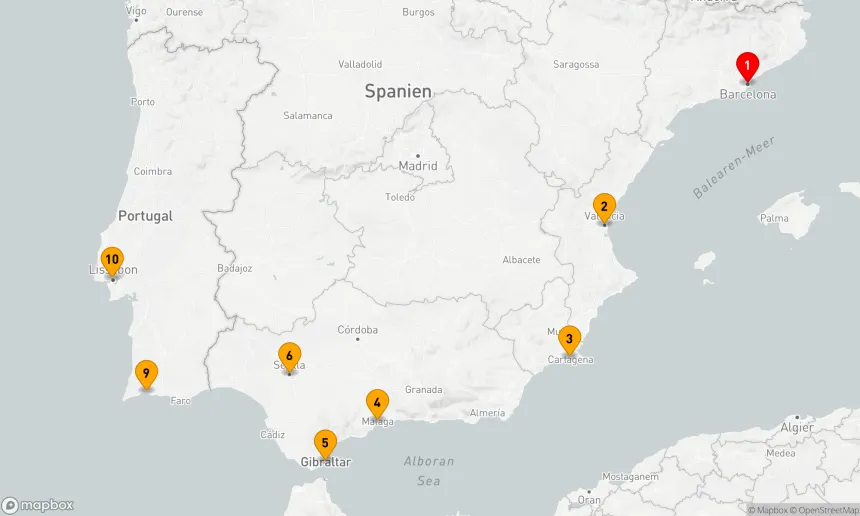Route 9 Nächte - SPANIEN INTENSIV KREUZFAHRT: BARCELONA, MALAGA & SEVILLA