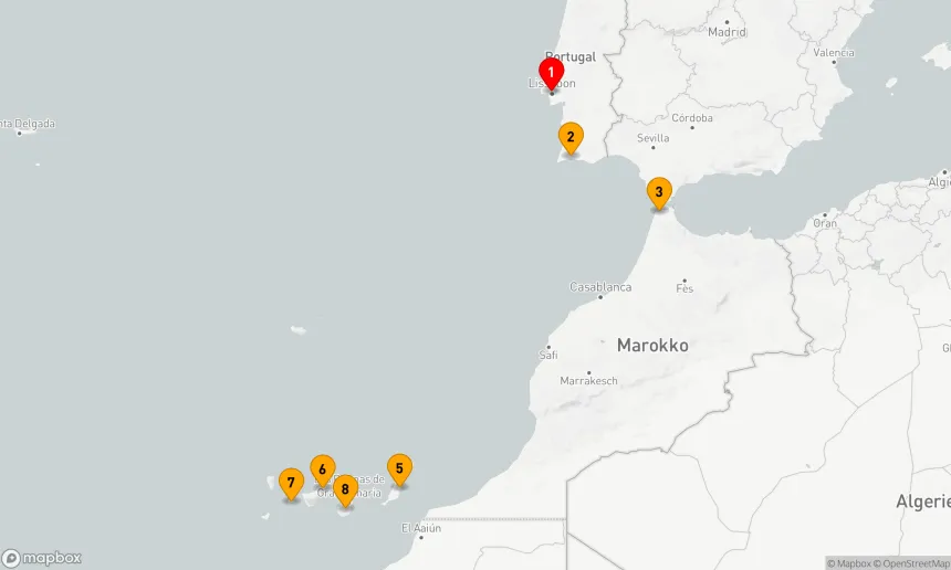 Route 8 Nächte - SPANIEN INTENSIV KREUZFAHRT: FUERTEVENTURA, KANARISCHE INSELN & LA GOMERA