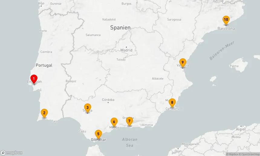 Route 9 Nächte - SPANIEN INTENSIV KREUZFAHRT: SEVILLA, MALAGA & BARCELONA