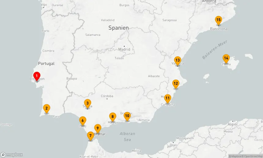 Route 14 Nächte - SPANIEN-INTENSIV-KREUZFAHRT: SEVILLA, MALAGA & VALENCIA