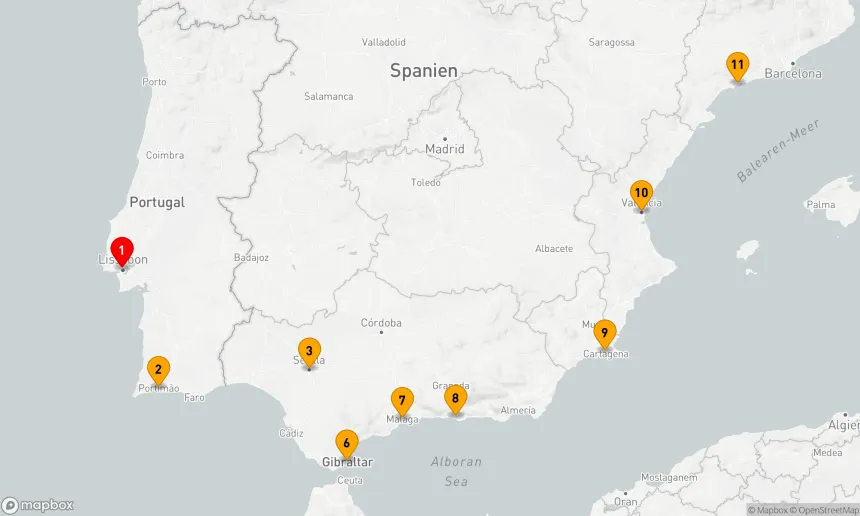 Route 10 Nächte - SPANIEN INTENSIV KREUZFAHRT: SEVILLA, MALAGA & VALENCIA