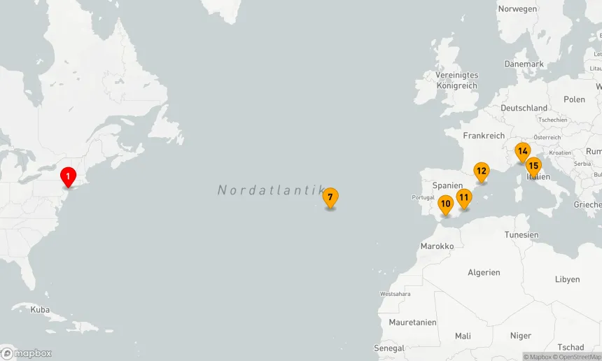 Route 14 Nächte - SPANIEN, ITALIEN, AZOREN TRANSATLANTIK