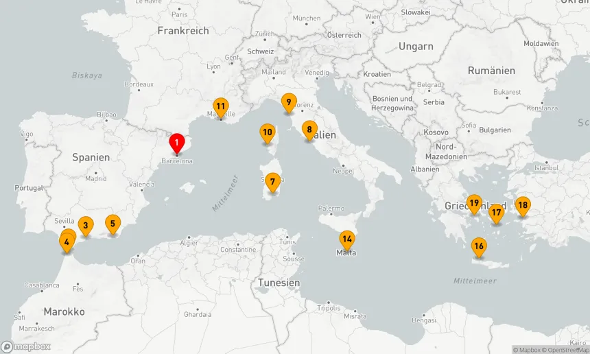 Route 18 Nächte - SPANIEN, ITALIEN & GRIECHISCHE INSELN