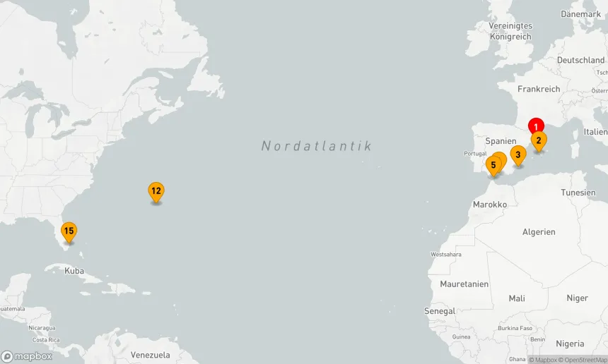 Route 14 Nächte - SPANIEN & BERMUDA TRANSATLANTIK