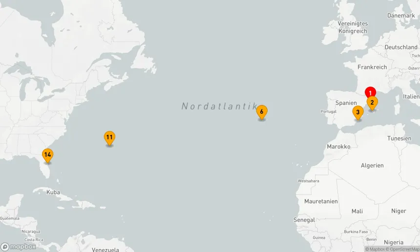 Route 13 Nächte - SPANIEN, & BERMUDA TRANSATLANTIK