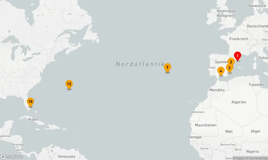 Route 14 Nächte - SPANIEN & BERMUDA TRANSATLANTIK