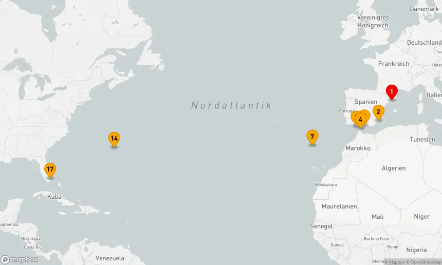 Route 16 Nächte - SPANIEN & BERMUDA TRANSATLANTIK