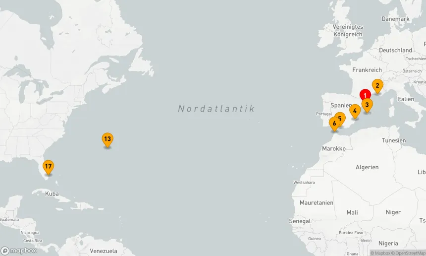 Route 16 Nächte - SPANIEN & BERMUDA TRANSATLANTIK