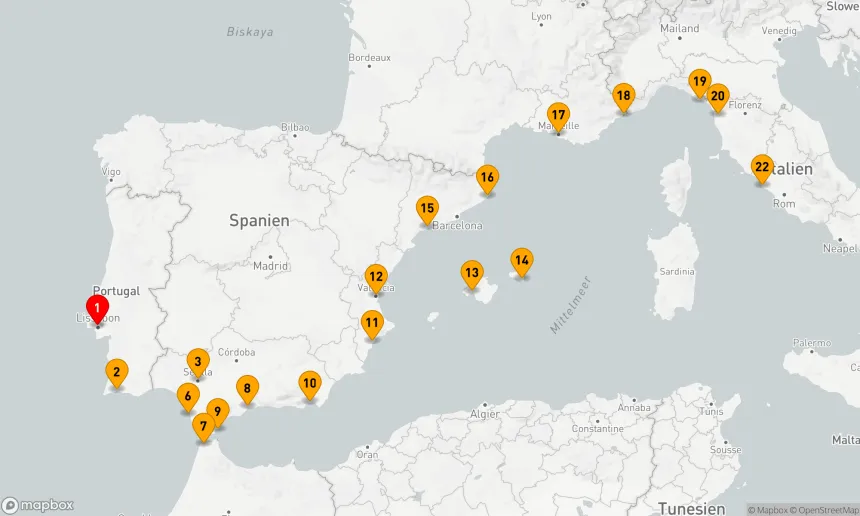 Route 21 Nächte - SPANIEN & ITALIEN KOMBINIERTE KREUZFAHRT: SEVILLA, VALENCIA & FLORENZ